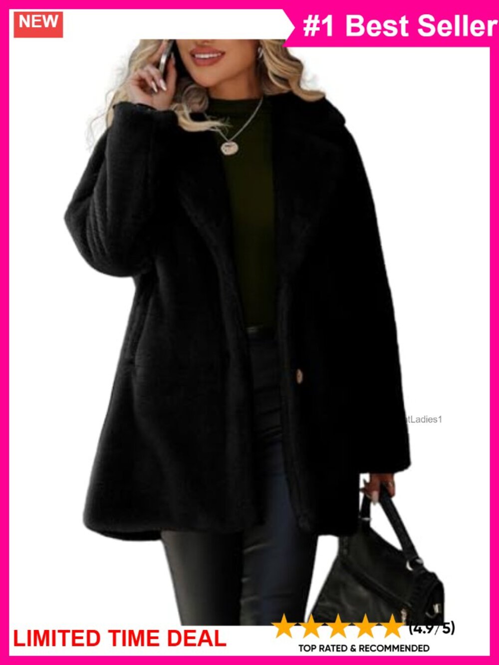 Faux Fur Coat Button Up Fleece Jacket with Pockets